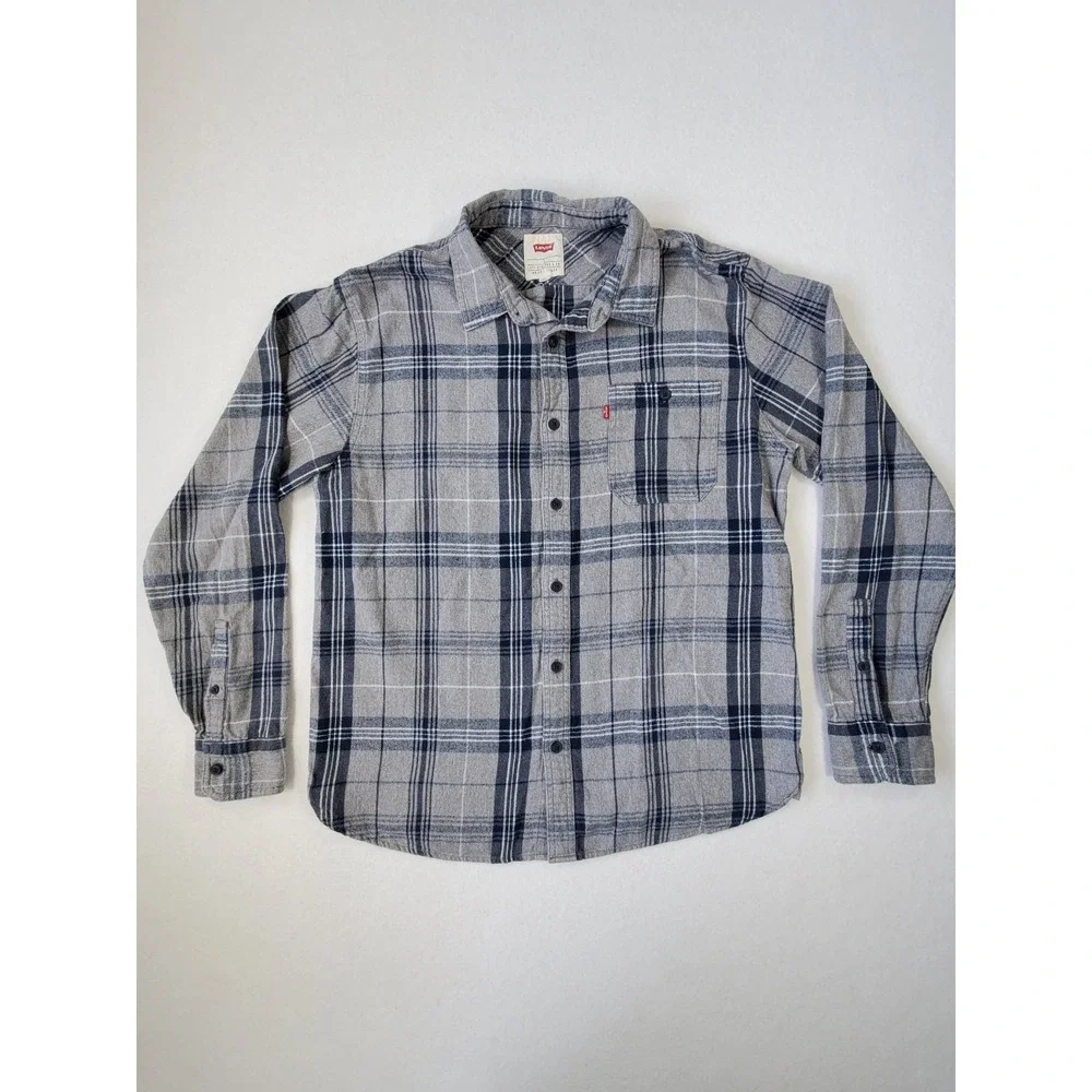 Levi's Gray Navy Plaid Flannel Shirt‎ Men's Large
